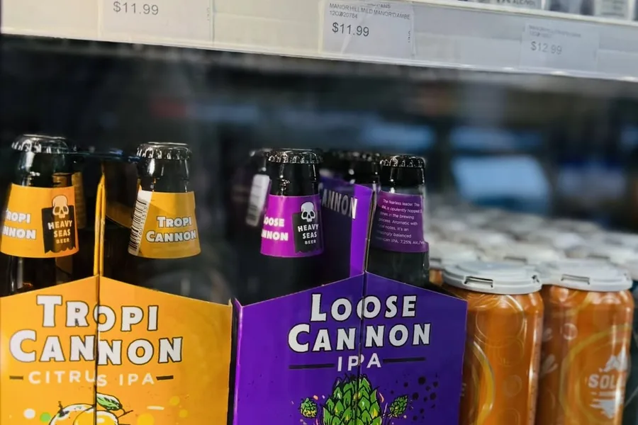 Craft beer cans on the shelf